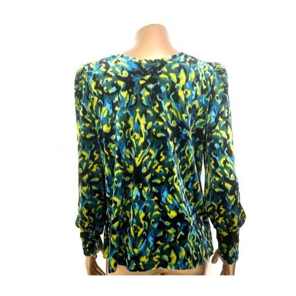 Chico’s Ikat Velvet Long Sleeve Tee Green Colorful Abstract Size L Long Sleeve - Picture 2 of 9